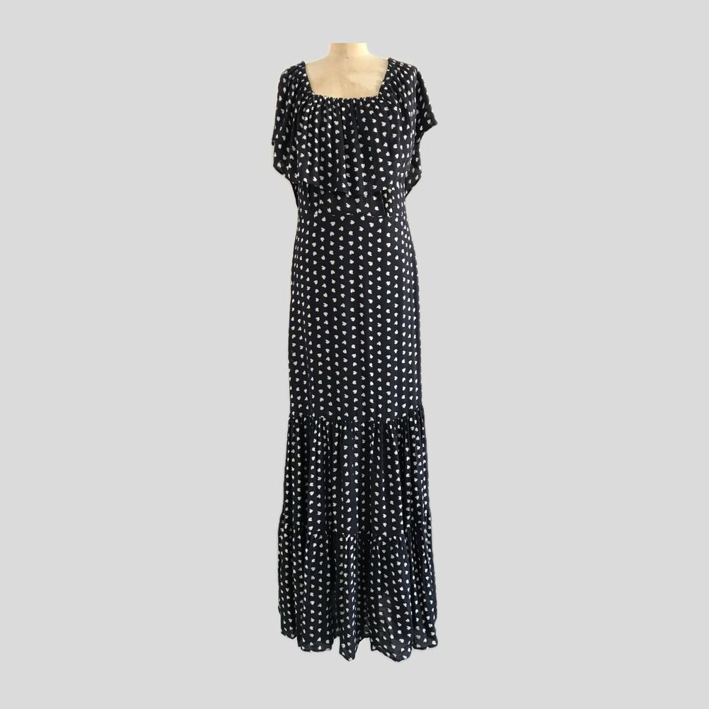 LOFT Navy Blue White Geometric Off Shoulder Long Summer Maxi Dress XS/S